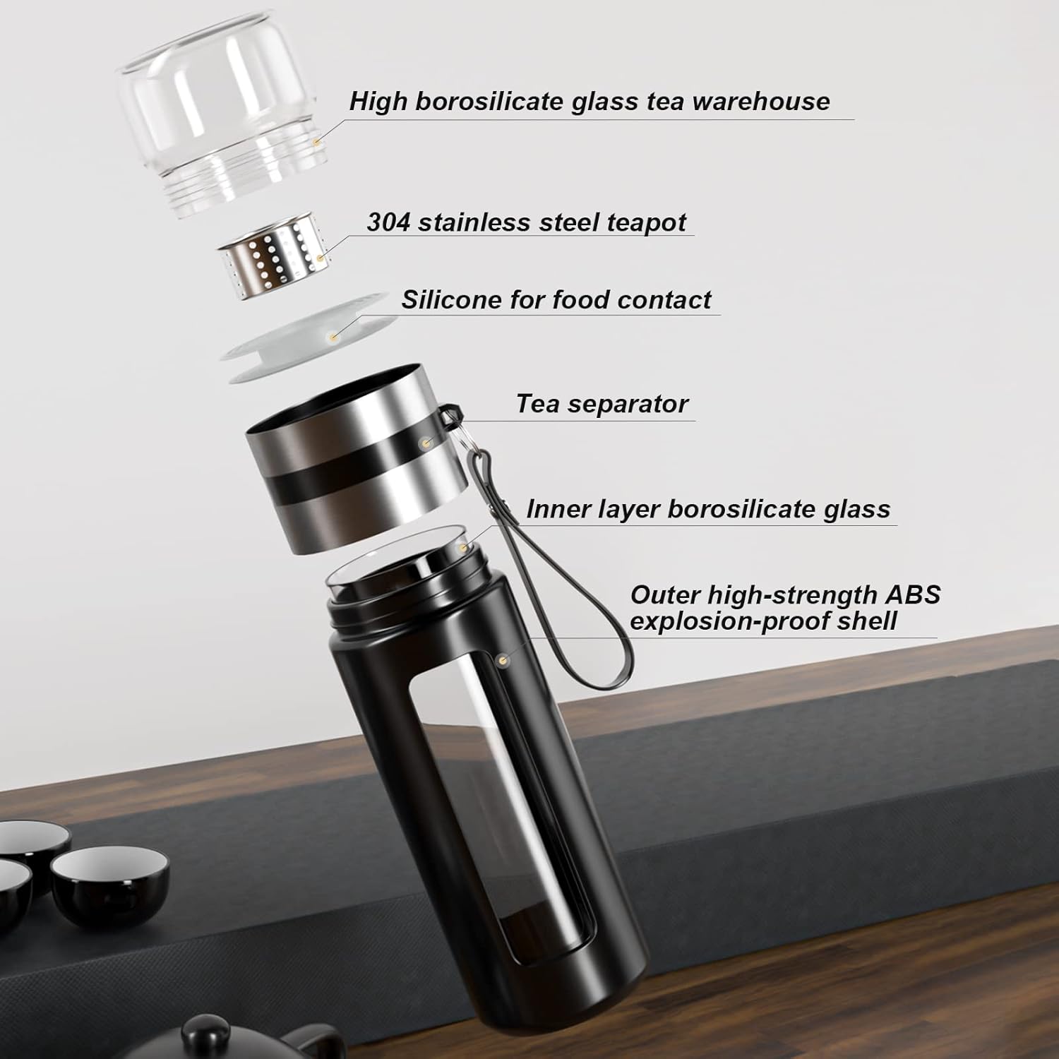 Glass Tea Infuser Bottle Double Wall Borosilicate Travel Tumbler Mug with Strainer E22736
