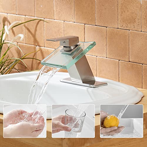 Black Bathroom Faucet Glass Waterfall Single Handle Sink Faucet Matte Black M947343