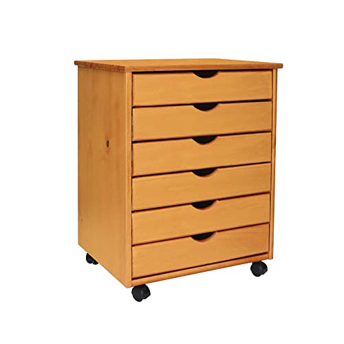 White Solid Wood 6 Drawer Roll Cart L43558