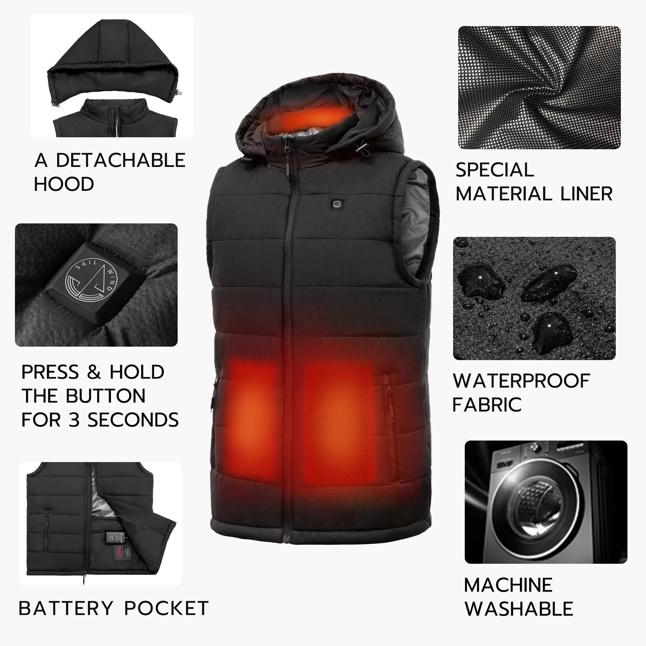 Lightweight Heated Vest with Removable Hood N595599
