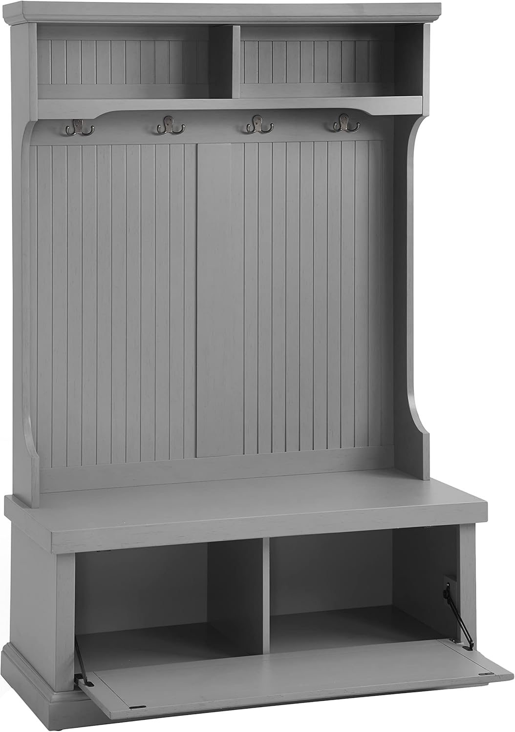 Distressed Gray Hall Tree with Coat Rack and Shoe Cabinet L780441