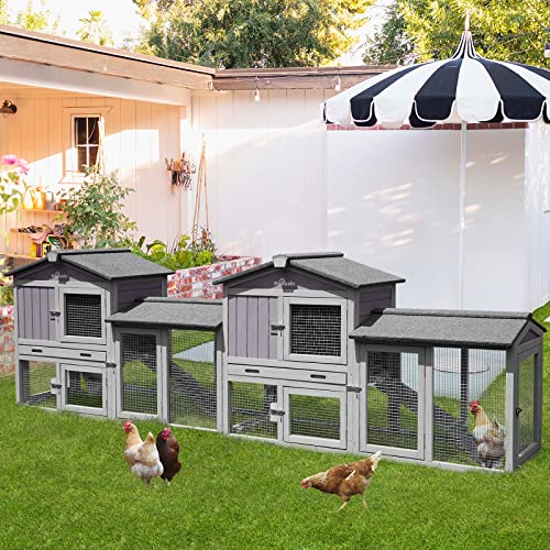 Rabbit Hutch Chicken Coop Bunny Cage Duck House with Run Waterproof Roof Plastic Tray G553