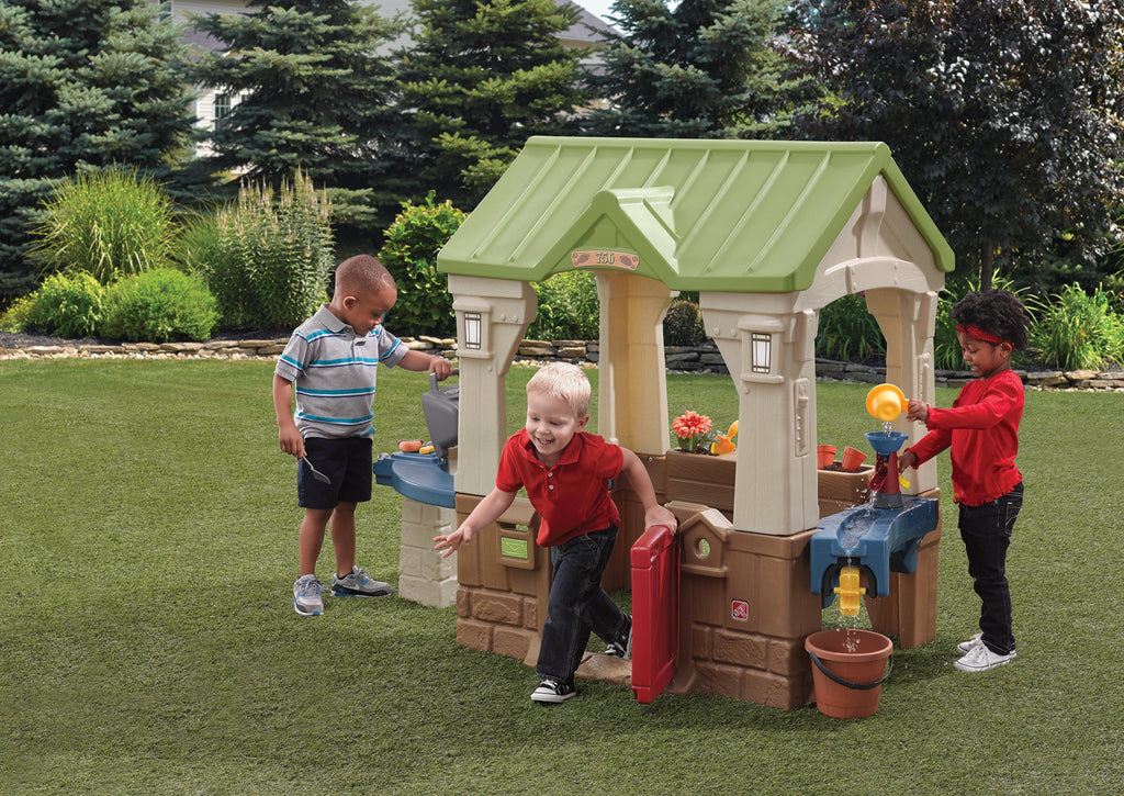 Brown Toddler Playhouse with Grill and Planter Play Toys U951843