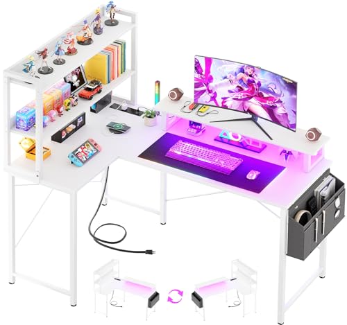 Black L Shaped Computer Desk with Bookshelf P2805