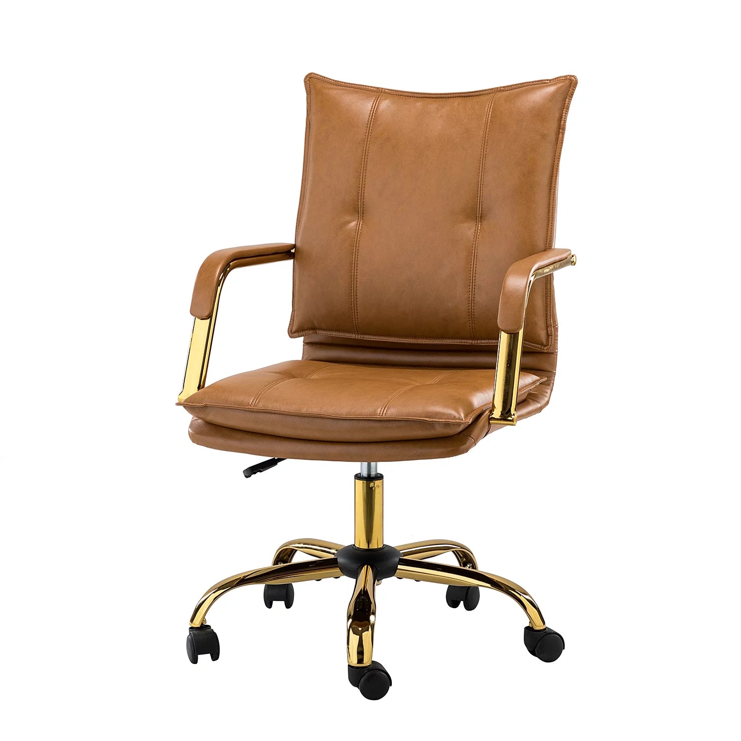 Camel Vegan Leather Task Chair with Tufted Mid Back Armrest Swivel Adjustable F784