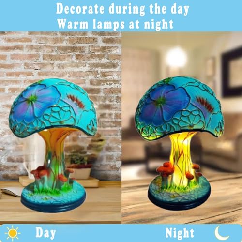 Small Stained Glass Resin Mushroom Table Lamp Y665812