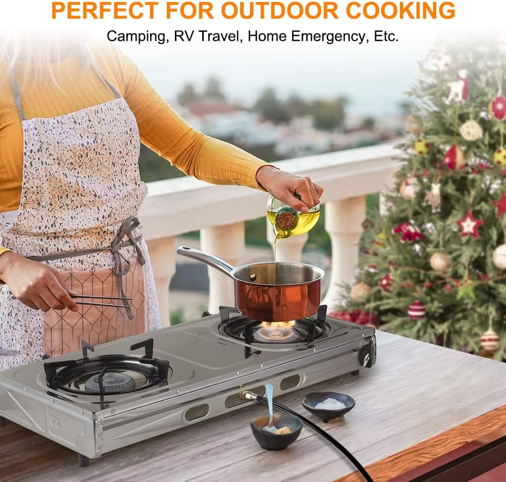 Stainless Steel 2 Burner Camping Stove with Auto Ignition R7199