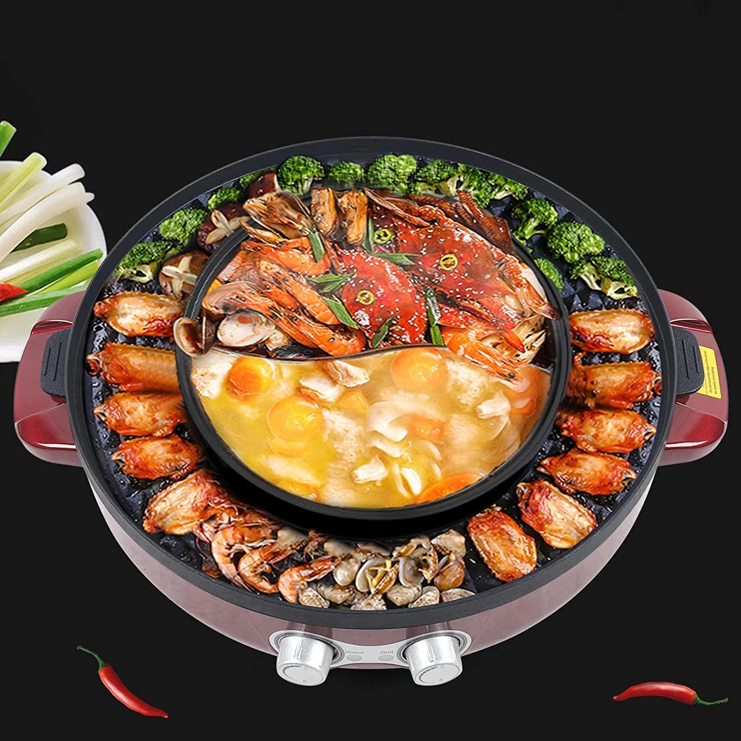 2 in 1 Electric Smokeless BBQ Grill and Hot Pot, 3.6L 2200W D28259