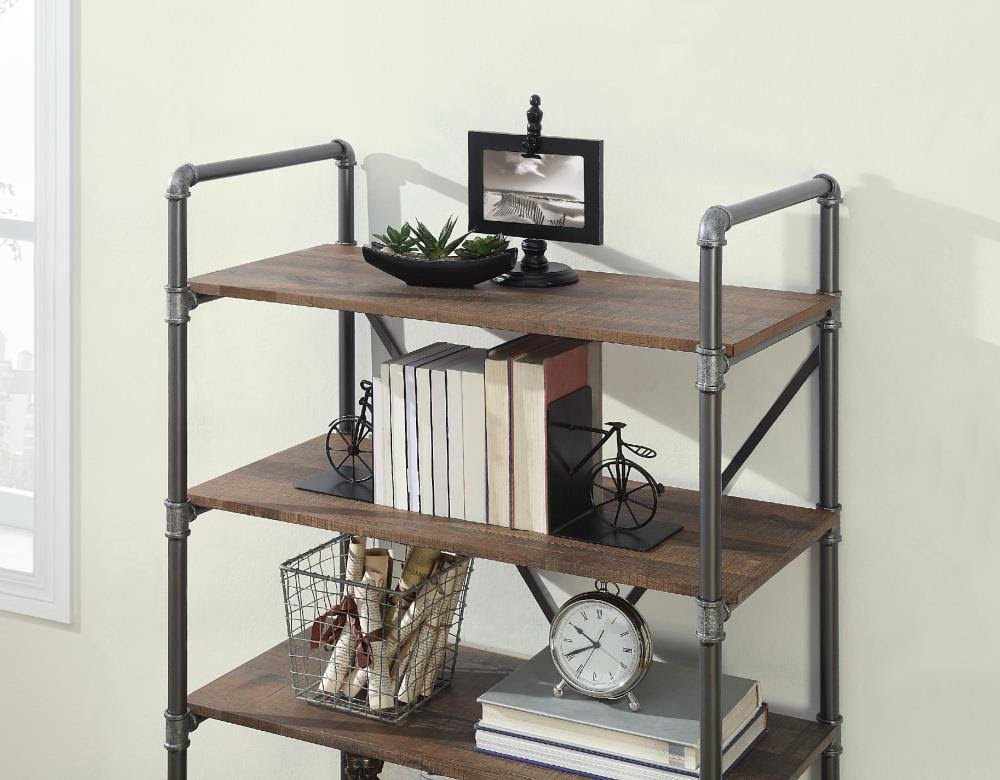 Distressed Brown Metal 5-Shelf Bookcase X823