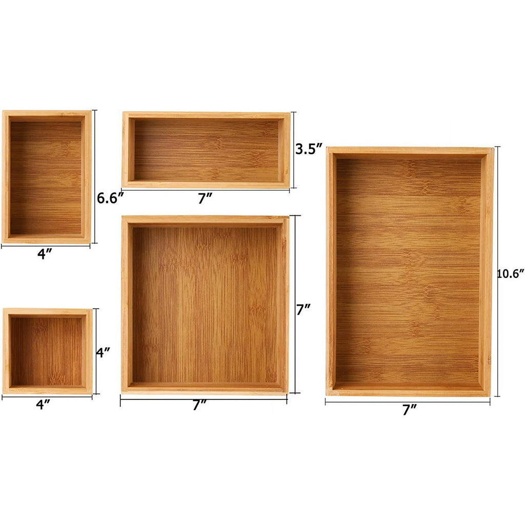 Set of 5 Bamboo Drawer Organizer Boxes X2502