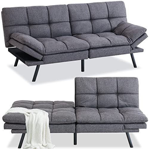 Grey Linen Memory Foam Futon Sofa Bed 71''x33''x31.5'' J6663