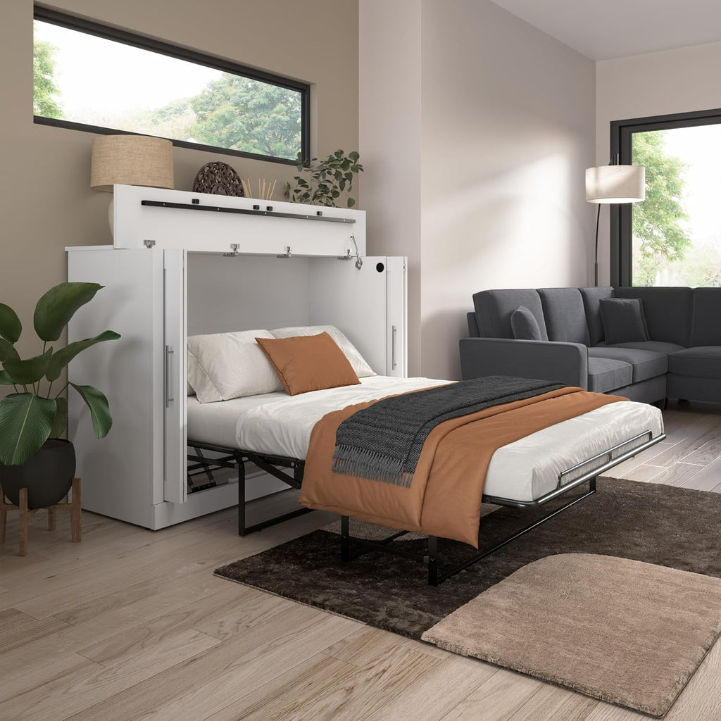 White Full Murphy Cabinet Bed with Mattress A3505