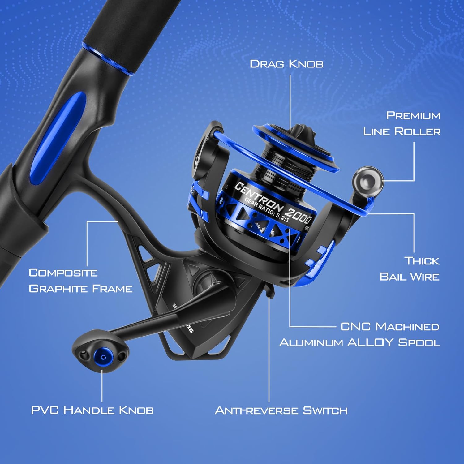 Fishing Rod and Reel Combo, Spinning & Baitcasting Combos, IM6 Graphite 2Pc Blanks, Stainless Steel Guides with Ceramic Rings, Contoured EVA Handles M6446