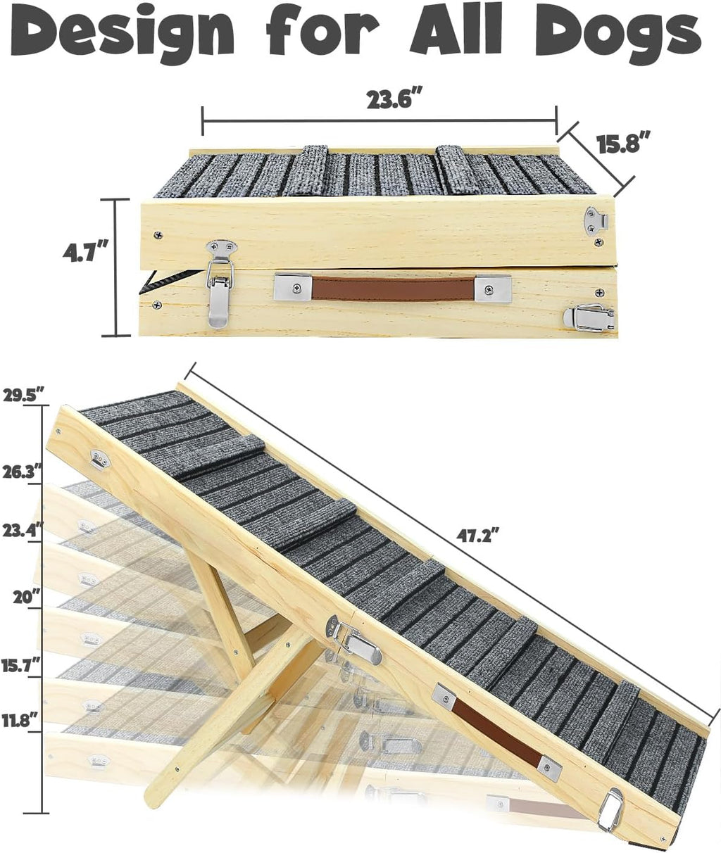 47.2" Long Wooden Folding Pet Ramp with Non-Slip Traction Mat (Grey) C343741