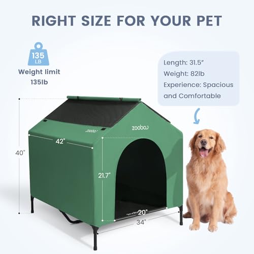42" Outdoor Dog House with Weatherproof 600D PVC Canopy, Elevated Dog Bed I230