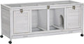 Light Gray Wooden Rabbit Hutch with Wheels and Removable Trays D2553