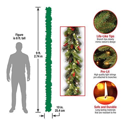 9 ft Pre-Lit Artificial Christmas Garland with 50 Warm White LED Lights O960460