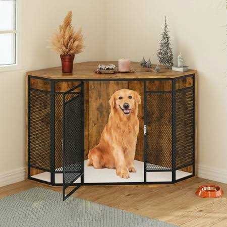 43.7-inch Wooden Dog Kennel with Metal Mesh T79850