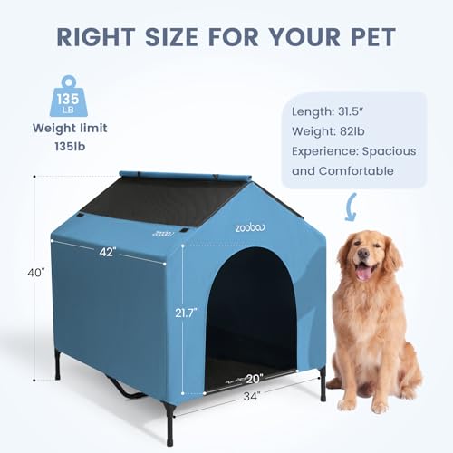 42" Outdoor Dog House with Weatherproof 600D PVC Canopy, Elevated Dog Bed I230