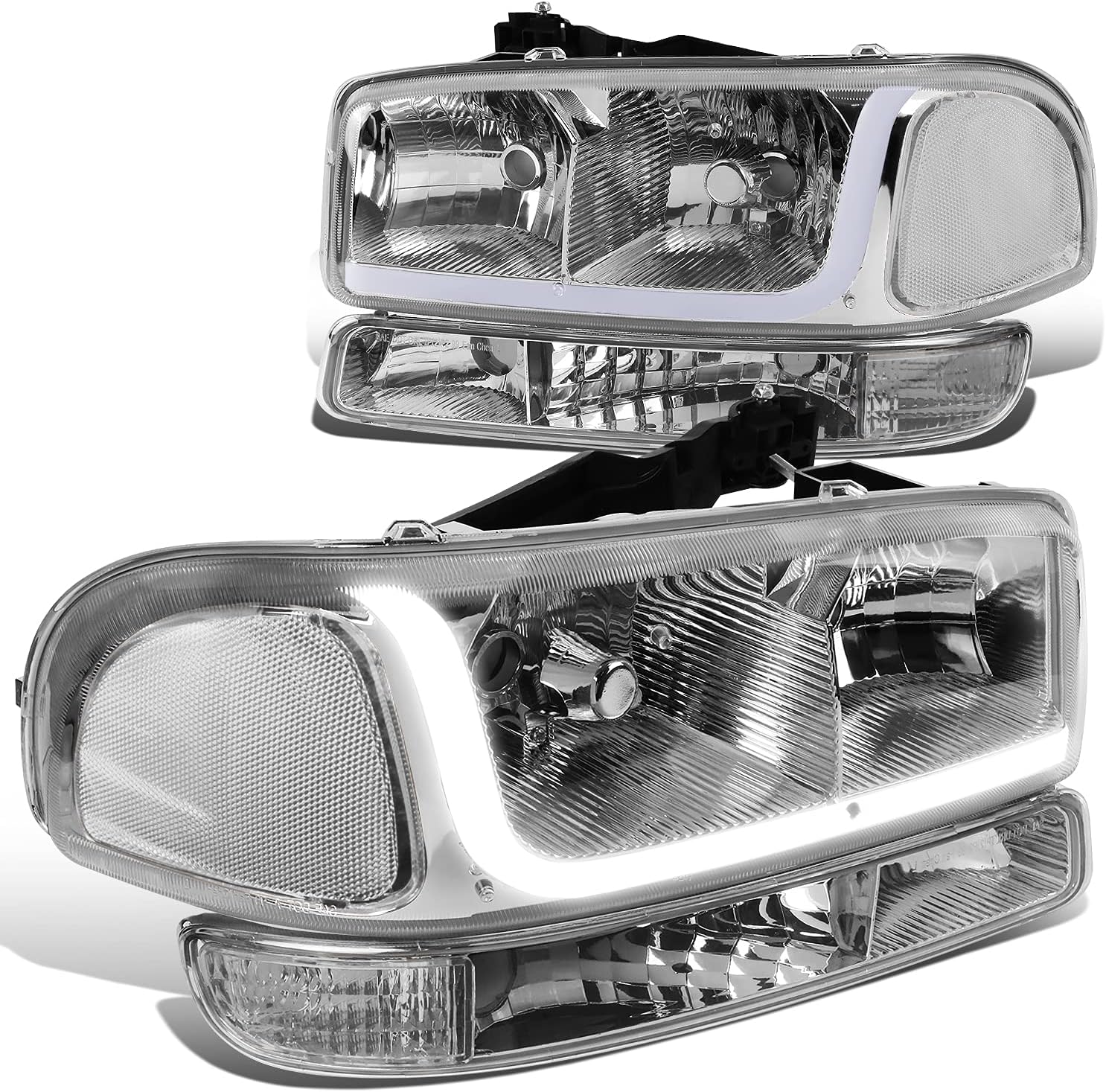 4PCs LED DRL Strip Headlight Bumper Lamp Chrome Clear W21838