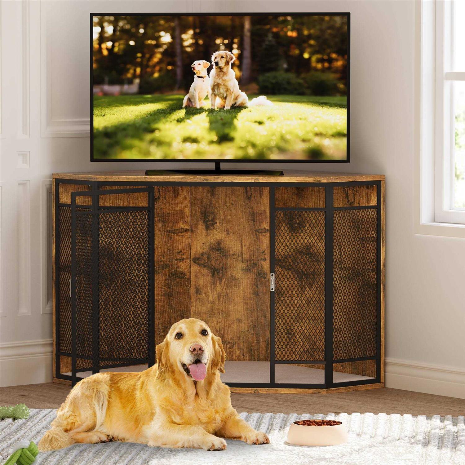 43.7-inch Wooden Dog Kennel with Metal Mesh T79850