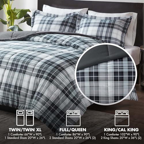 Black King 3 Piece Plaid Comforter Set F482