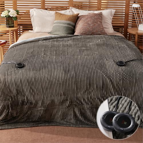 Beige Full Size Electric Heated Blanket with Dual Controller N480513