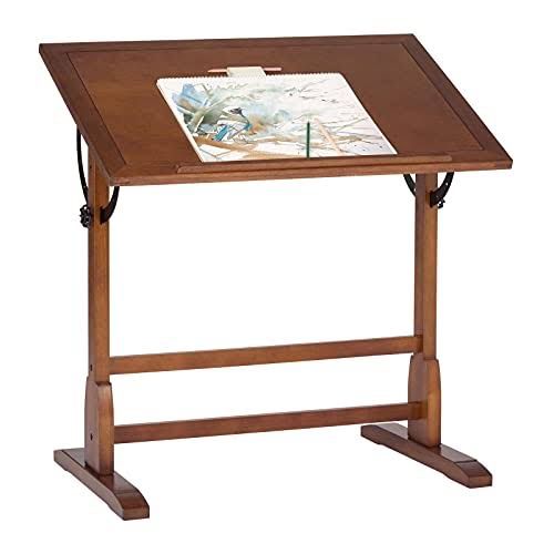 Rustic Oak Adjustable Wood Drafting Desk Z21544