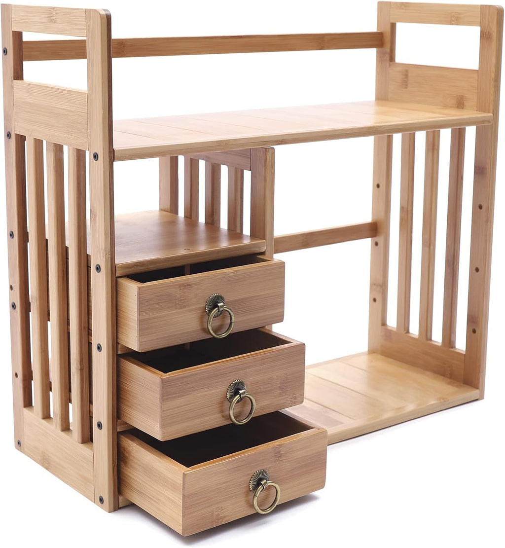 Natural Bamboo Desk Shelf Organizer with 3 Drawers F1705