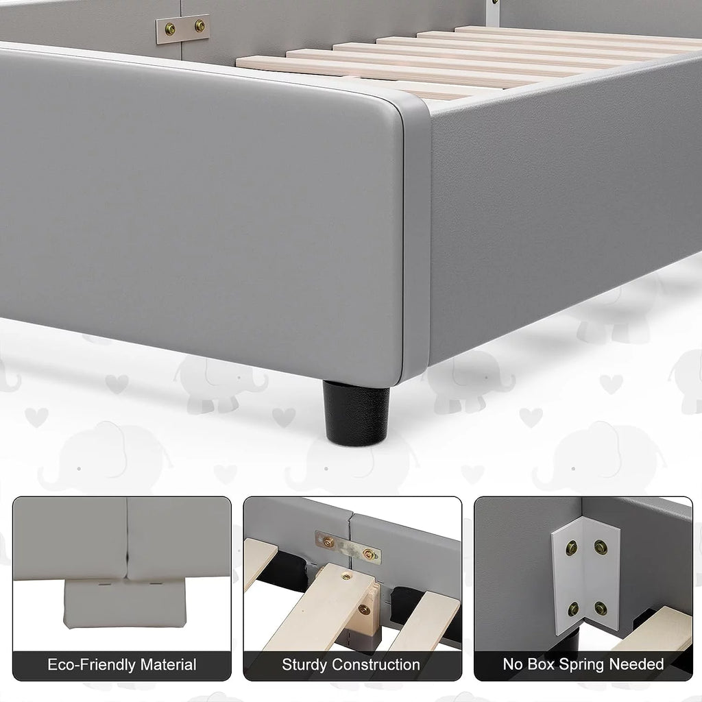 Twin Upholstered Platform Bed Frame with Headboard I467