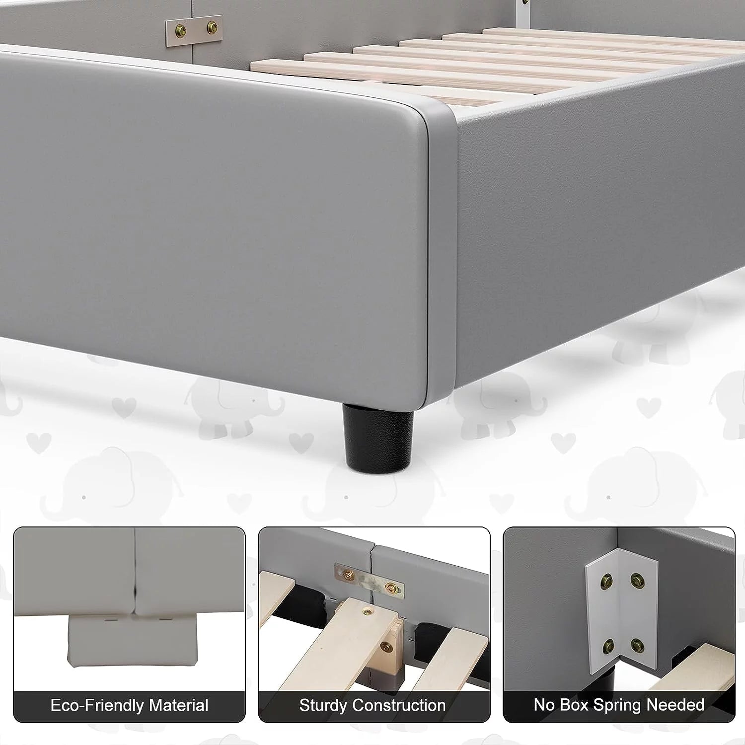 Twin Upholstered Platform Bed Frame with Headboard I467