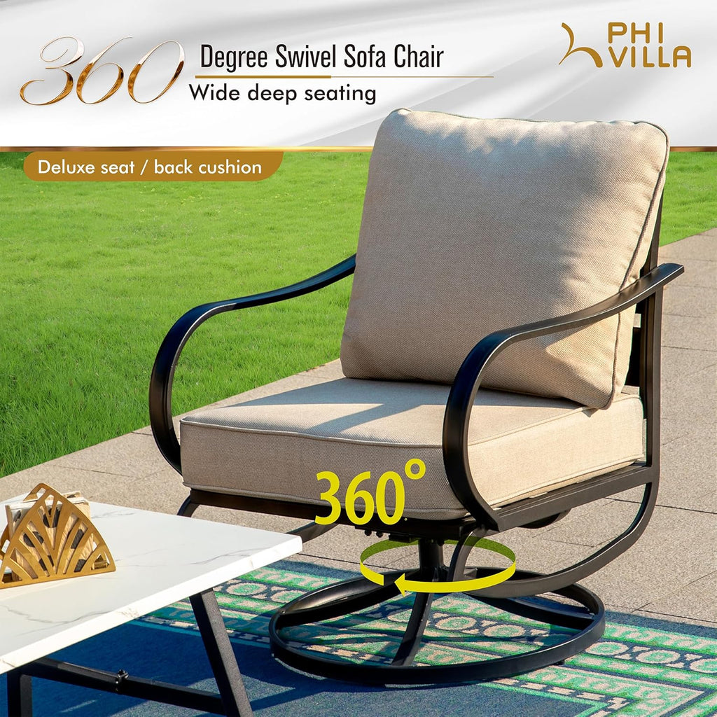 Patio Furniture Chair Set for 2 with 2 Swivel Padded Sofa Chair S904