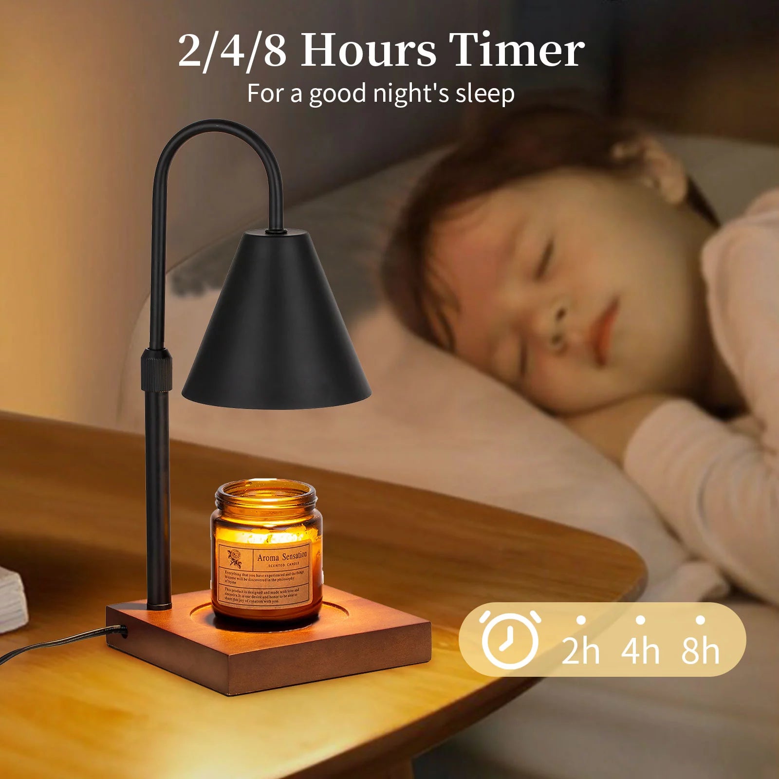 Black Walnut Electric Candle Warmer with Adjustable Height Dimmable Light 2 Bulbs F6143