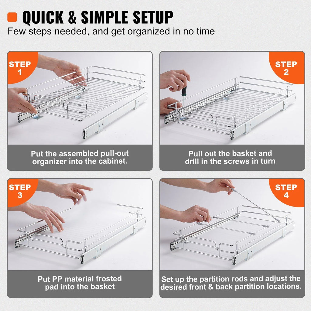 Chrome Steel Pull Out Cabinet Organizer with Slide Out Shelves W442420