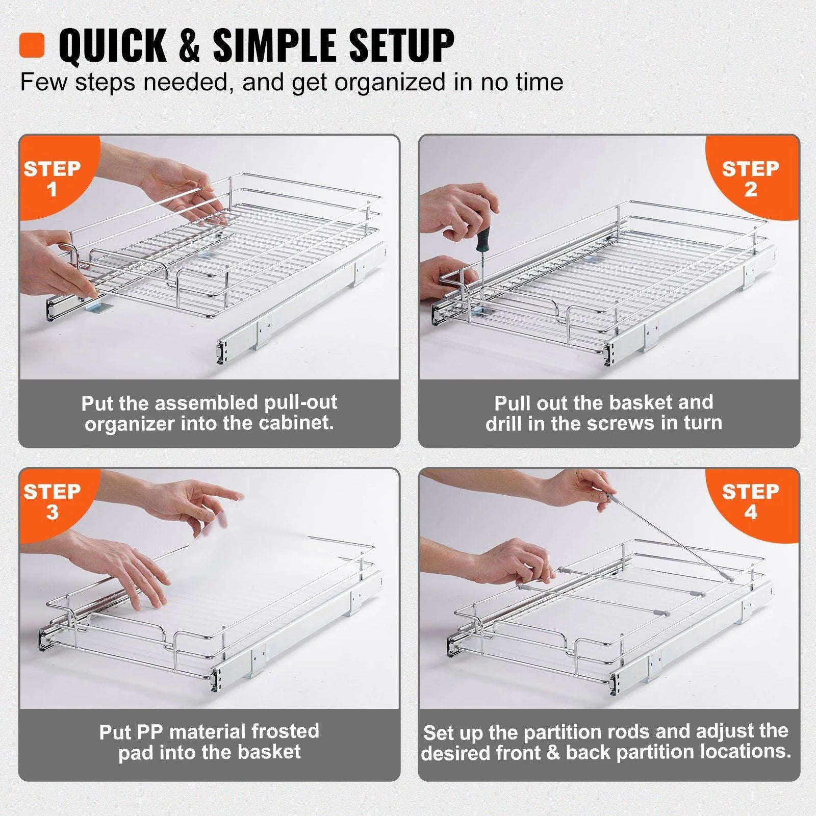 Chrome Steel Pull Out Cabinet Organizer with Slide Out Shelves W442420