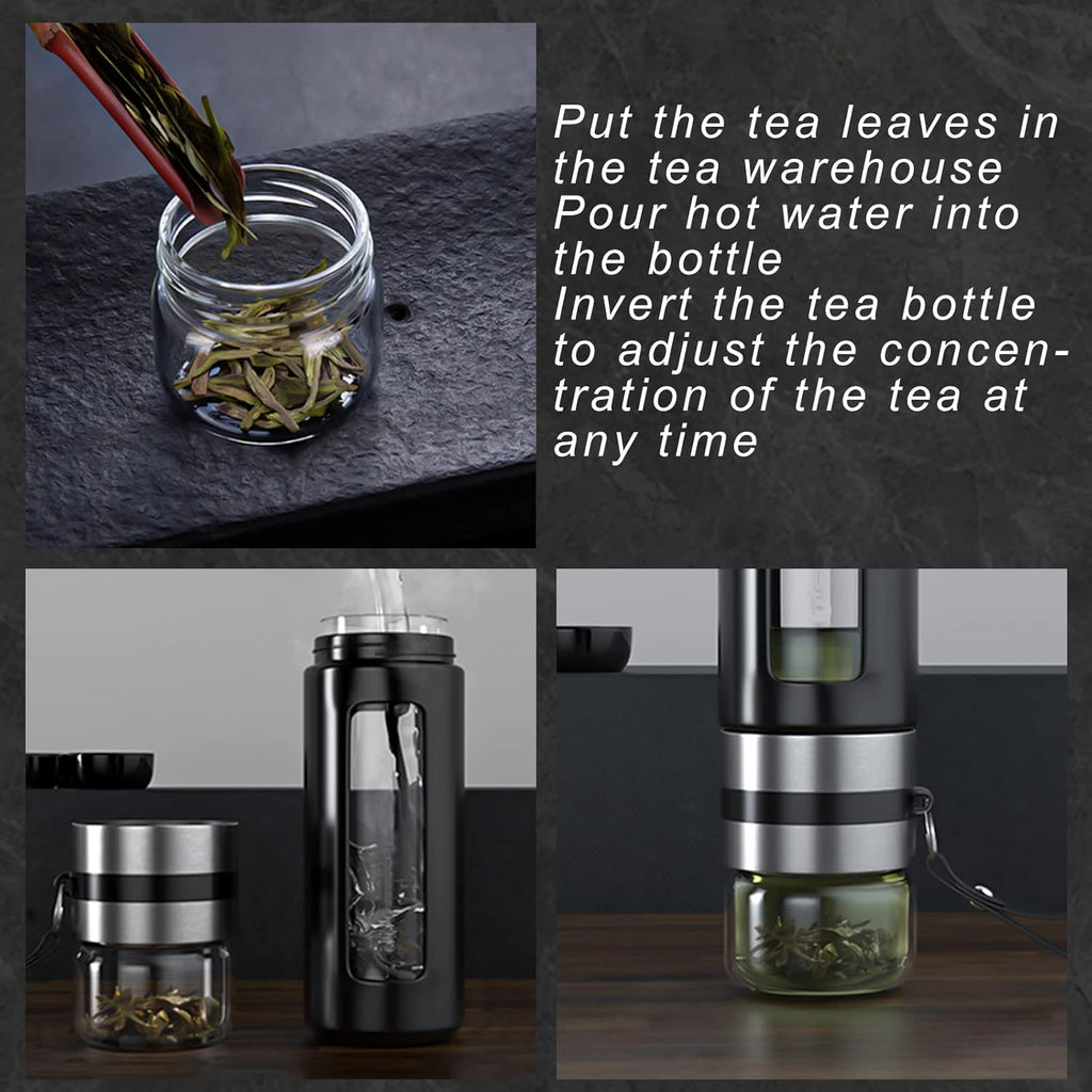 Glass Tea Infuser Bottle Double Wall Borosilicate Travel Tumbler Mug with Strainer E22736