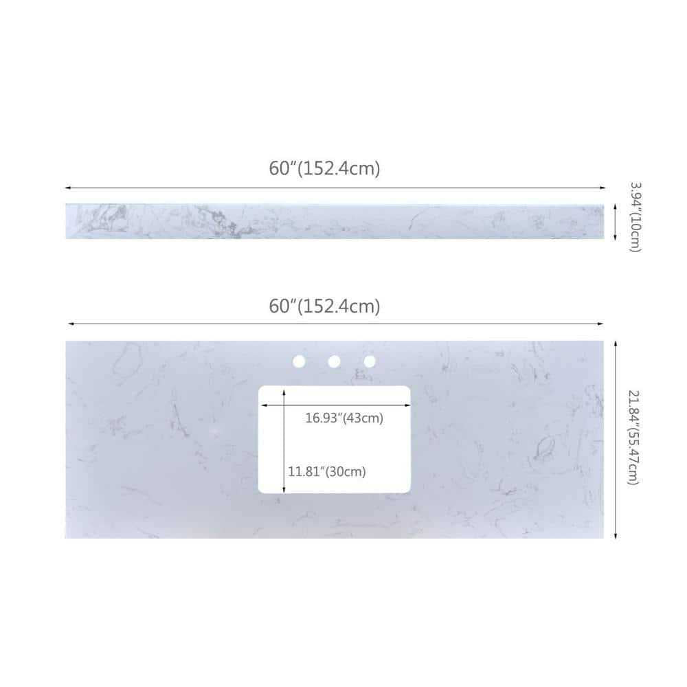 White Engineered Stone Composite Vanity Top with Single Sink Q34635