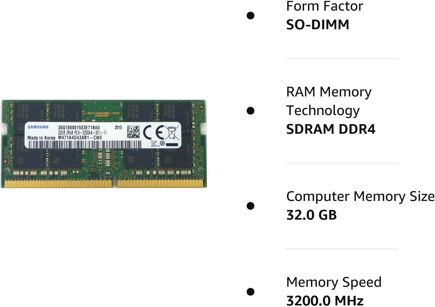 32GB DDR4 3200MHz PC4-25600 1.2V 2Rx8 260-Pin SODIMM Laptop RAM Memory Module H946