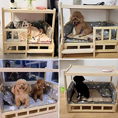 Elevated Solid Wood Double Layer Dog Bed with Mattress A452408