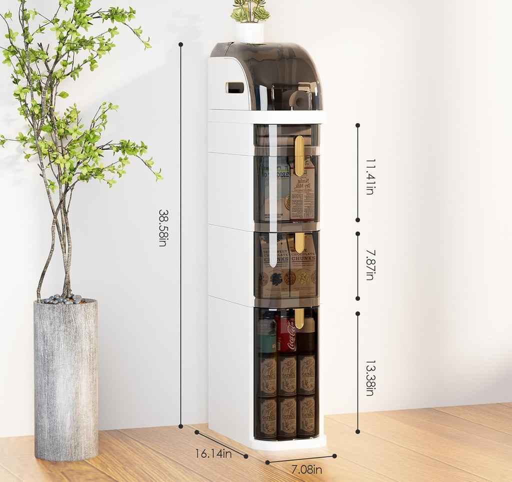 4-Tier Plastic Narrow Slim Storage Cabinet with Clear Drawers and Wheels J978