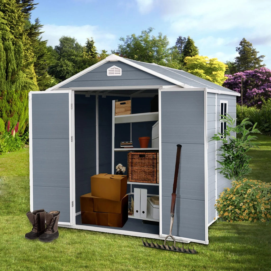Gray 8' x 6' Outdoor Resin Storage Shed with Lockable Door A73292