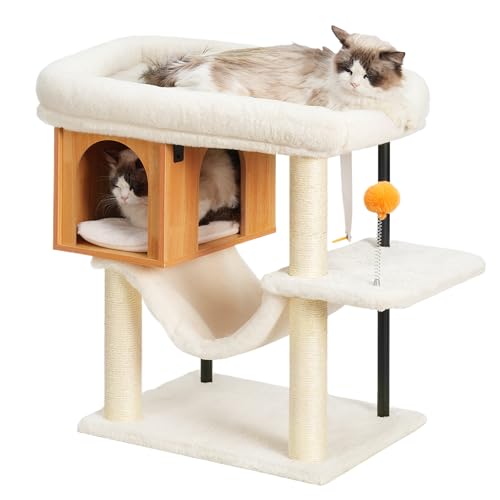 Rustic Brown Wooden Cat Tree with 3 Scratching Posts U357297