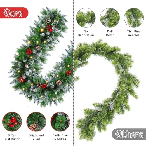 9FT Flocked Pre-Lit Artificial Garland with 30 LED Lights F904941