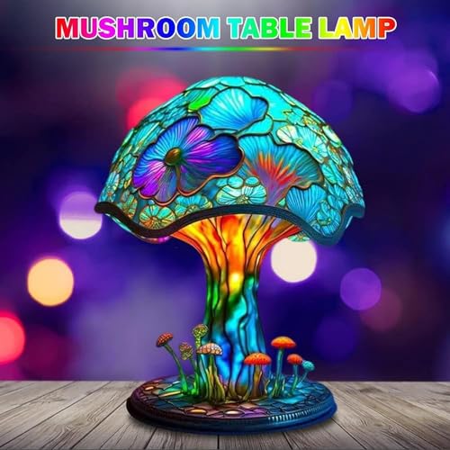 Small Stained Glass Resin Mushroom Table Lamp Y665812