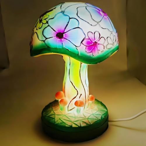Small Stained Glass Resin Mushroom Table Lamp Y665812