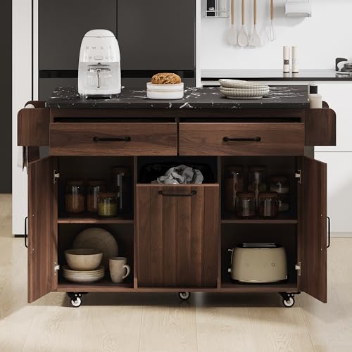 Walnut Brown Rolling Kitchen Island with Drop Leaf H208823