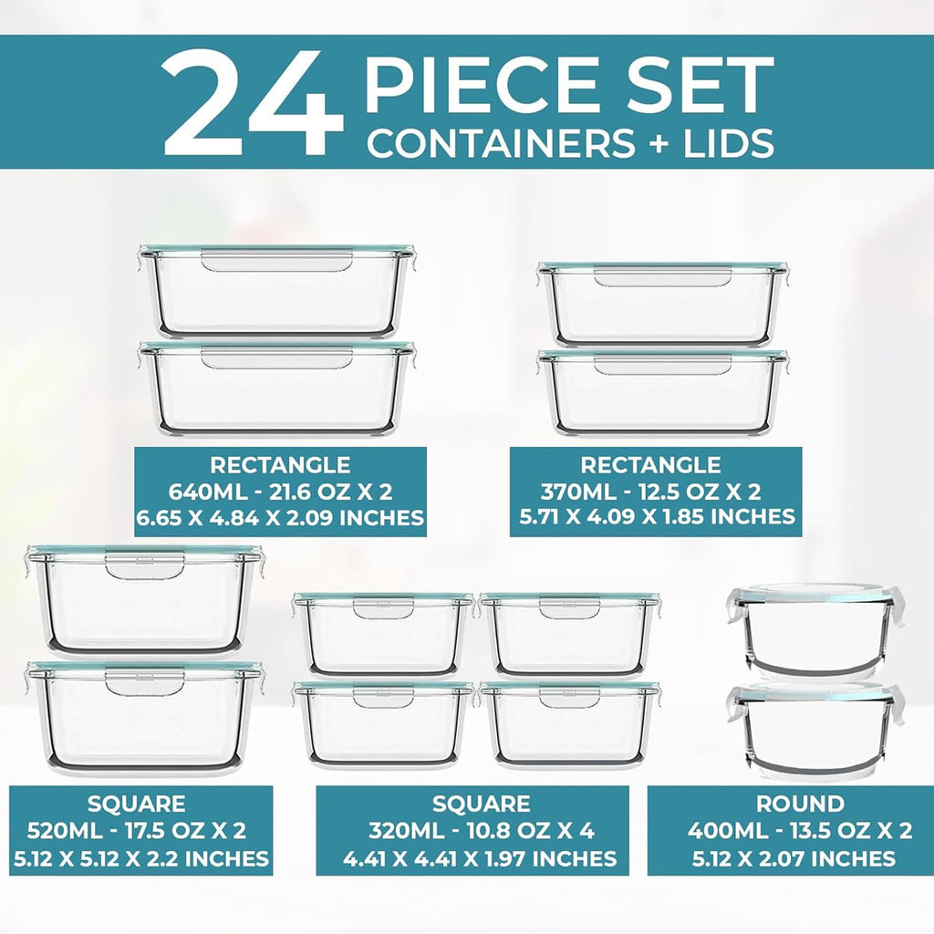 24 Pc Airtight Glass Food Storage Containers with Lids B965630