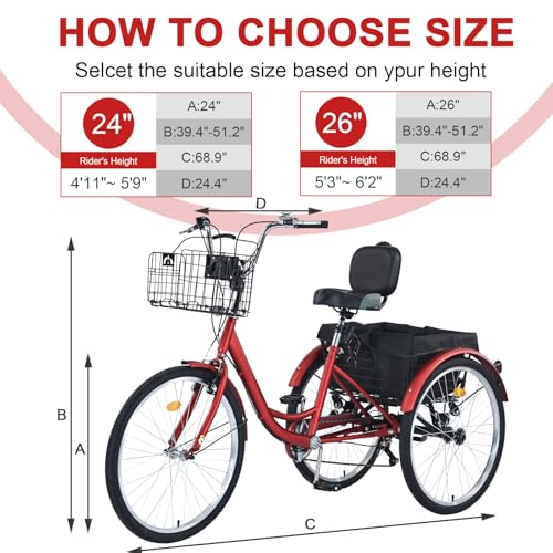 26 inch 7 Speed Adult Tricycle with Front & Rear Baskets O88173
