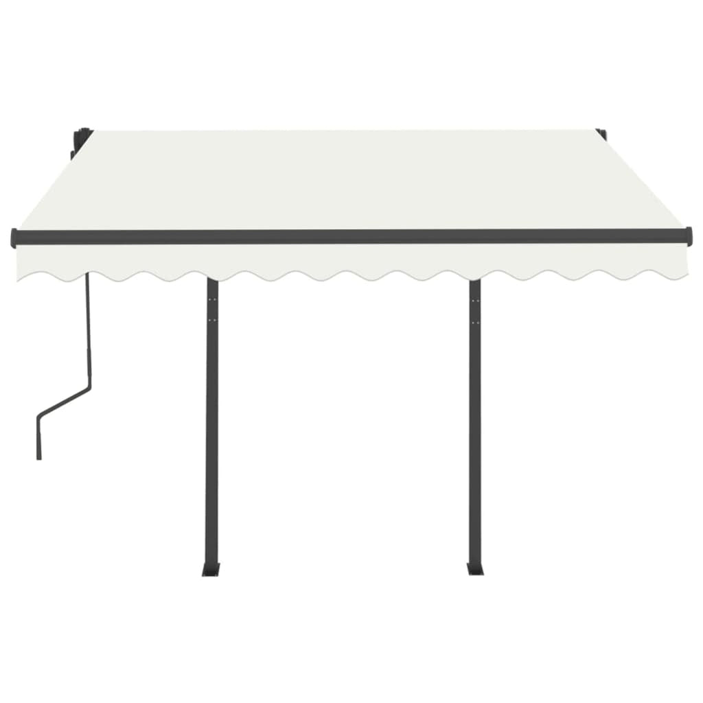 Manual Retractable Awning with Posts Outdoor Canopy Sunshade Shelter Cream 118.1 x 98.4 Inches L56507