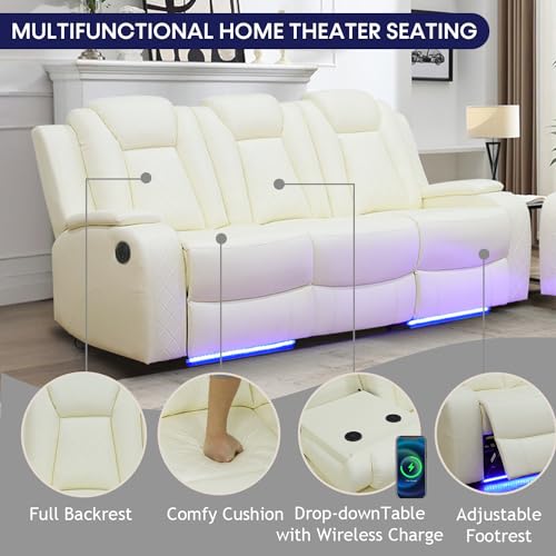Black 3 Piece Leather Power Reclining Sofa Set R4872